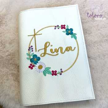 Preview: Gotteslobhülle Name im Blumenkreis mit Kreuz