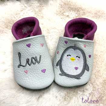 Name mit Herzen und Pinguin