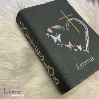 Preview: Gotteslobhülle  Kreuz mit Herz und Schmetterlinge