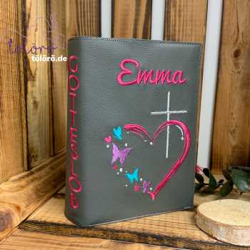 Preview: Gotteslobhülle  Kreuz mit Herz und Schmetterlinge