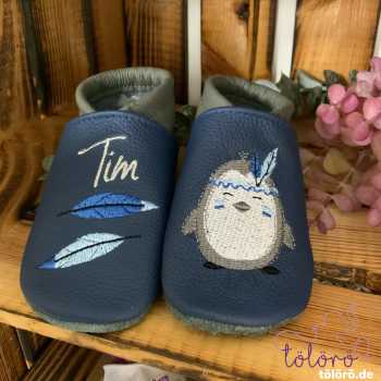 Preview: Name mit Federn und Pinguin Boho