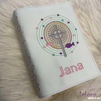 Gotteslobhülle Kreuz mit großem Lichtkreis und Fische