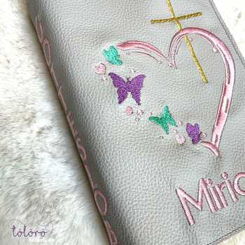 Preview: Gotteslobhülle  Kreuz mit Herz und Schmetterlinge