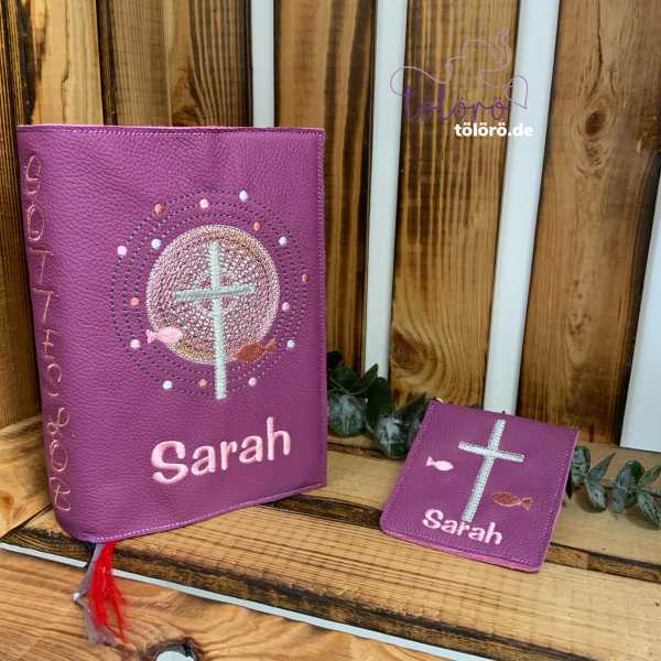 Gotteslobhülle Kreuz mit großem Lichtkreis und Fische