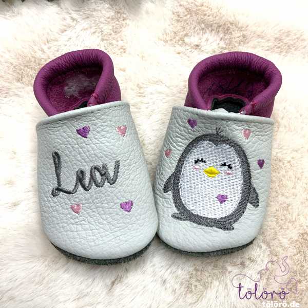 Name mit Herzen und Pinguin