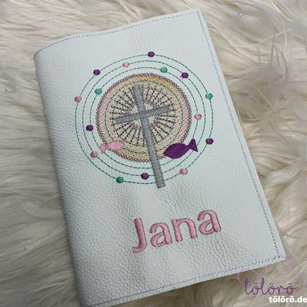 Gotteslobhülle Kreuz mit großem Lichtkreis und Fische