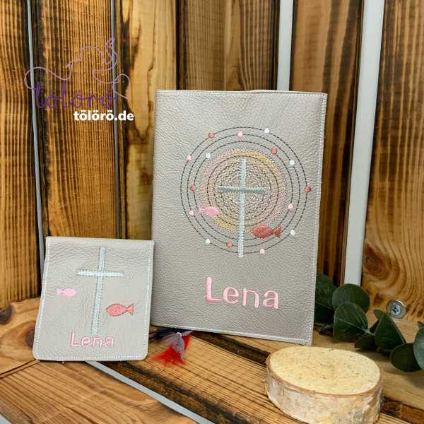 Gotteslobhülle Kreuz mit großem Lichtkreis und Fische