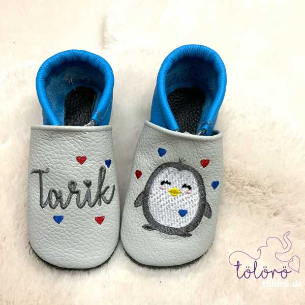 Name mit Herzen und Pinguin