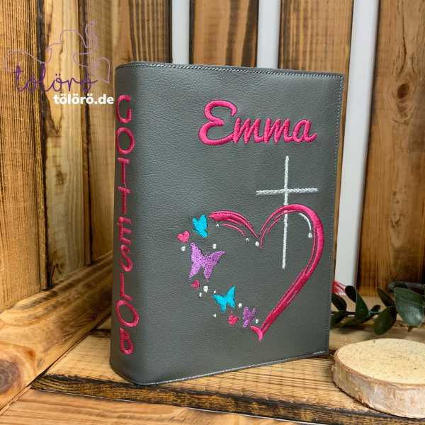 Gotteslobhülle  Kreuz mit Herz und Schmetterlinge