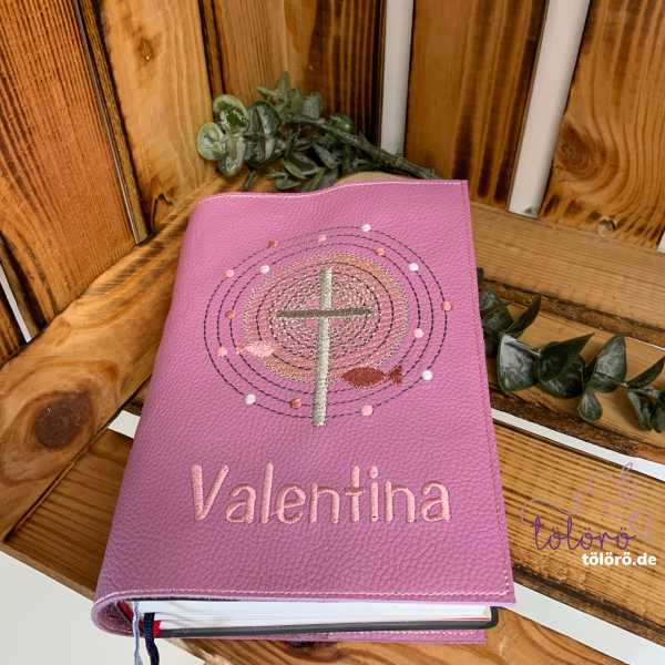 Gotteslobhülle Kreuz mit großem Lichtkreis und Fische