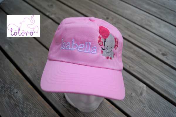 Cap mit Name und Elefant mit Luftballon