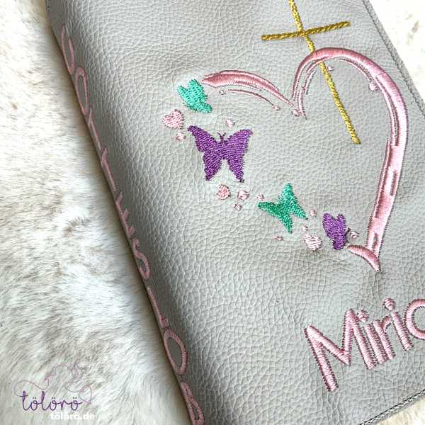 Gotteslobhülle  Kreuz mit Herz und Schmetterlinge